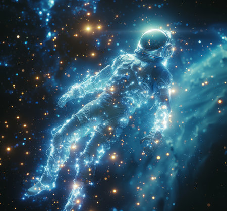 Astronaut in space against the background of the starry skyの素材