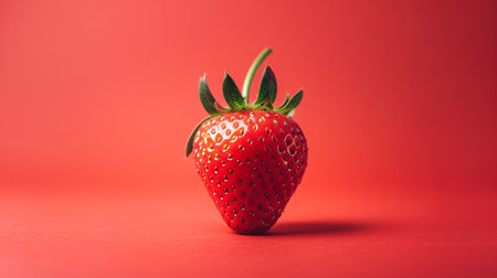 Strawberry on red background. Minimal concept. Copy space.の素材