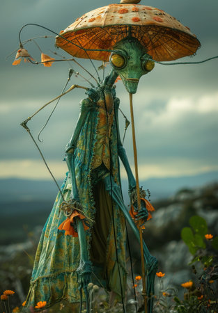 Fairy tale scarecrow on the mountain top in Bali, Indonesiaの素材