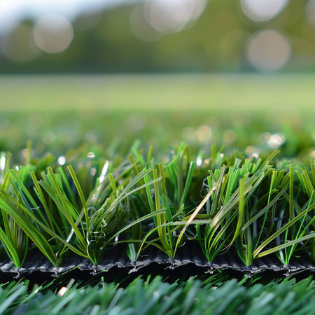 Close up of green grass with bokeh background. Selective focus.の素材