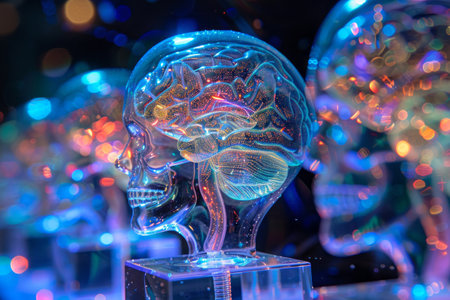 3d model of human brain on a dark background. 3d renderingの素材