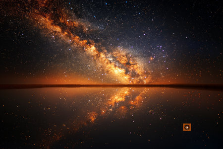Milky way over the lake. Elements of this image furnished by NASAの素材