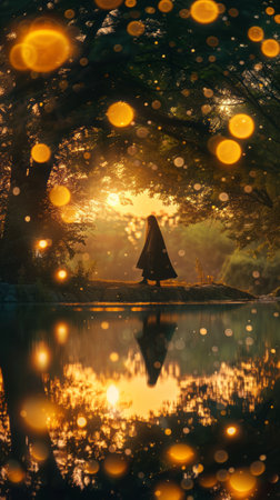 Beautiful bokeh of tree and reflection in the lake.の素材