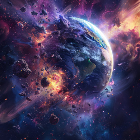 Planet Earth in space surrounded by stars and nebula. 3D renderingの素材