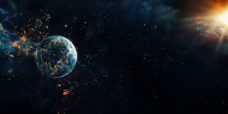 Earth in space with stars and nebula. 3D illustration.の素材