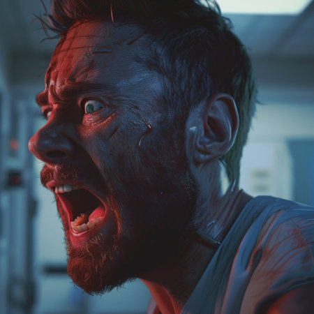 Zombie man screaming in horror movie. Horror movie. Halloween.の素材