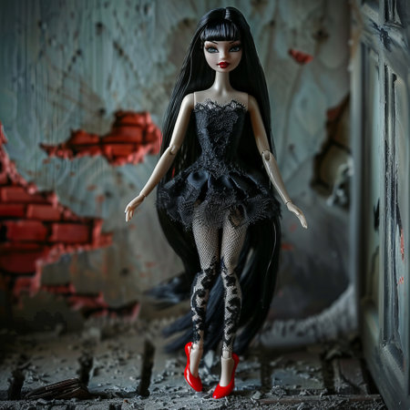 Gothic gothic doll with red shoes and black dressの素材