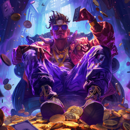 Portrait of a fortune teller with a coin in his hand.の素材