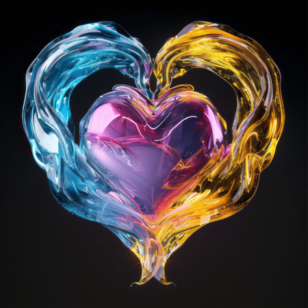 Heart shape made of colorful splashes. 3d rendering, 3d illustration.の素材