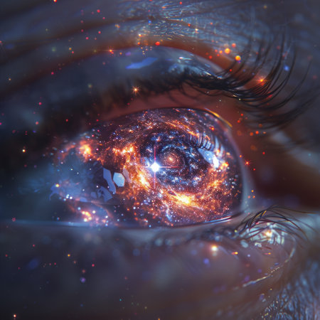 Eye in space with stars and nebula. 3D illustration.の素材