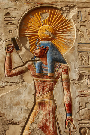 Egyptian hieroglyphs on the wall of the temple.の素材