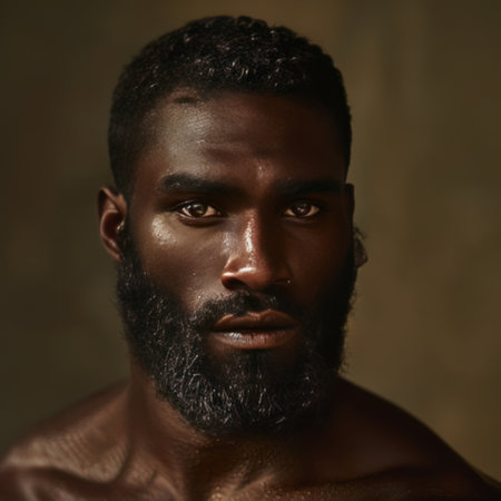 Portrait of a handsome african american man with long black beardの素材