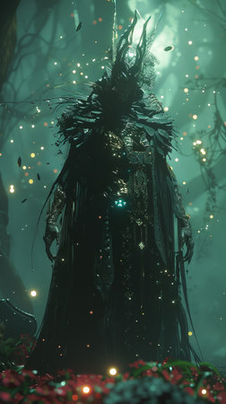 Halloween concept. Scary ghost in the dark forest. Horror movie.の素材