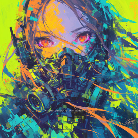 Abstract portrait of a beautiful girl in futuristic city. Vector illustration.の素材