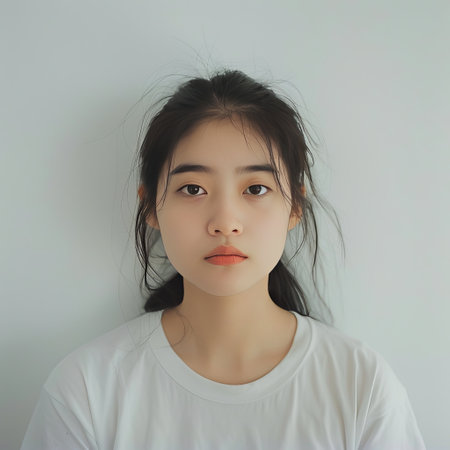 Portrait of young asian woman in white t-shirt.の素材