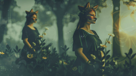 Beautiful young woman in a fairy forest.3d rendering.の素材