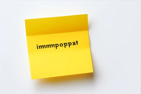 Important note on yellow sticky note isolated on white background with copy spaceの素材