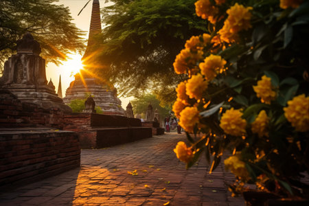 Sunset at Wat Yai Chai Mongkol, Ayutthaya, Thailandの素材