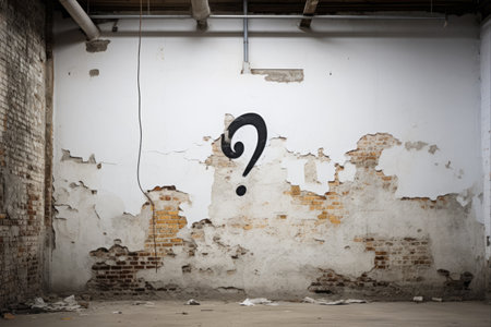 Old wall with a question mark in an abandoned building. Conceptual image.の素材
