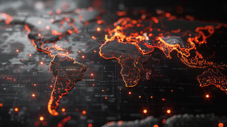 Map of Asia on dark background. Global business concept. 3d renderingの素材