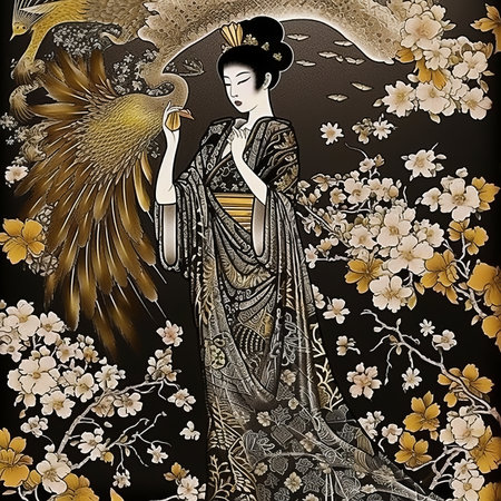 Illustration of a Japanese geisha with a cherry blossom.の素材