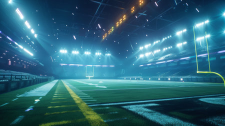 Soccer stadium at night with lights and flashes. 3D renderingの素材