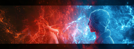 3D Illustration of a Human Body and Brain in Futuristic Backgroundの素材