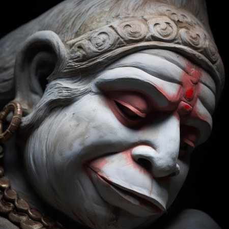 Statue of a greek god with red blood on his faceの素材