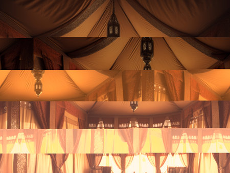 3d illustration of a tent with a lamp in a room.の素材
