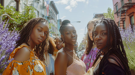 young pretty african american woman with dreadlocks posing cheerful on city background, lifestyle people conceptの素材