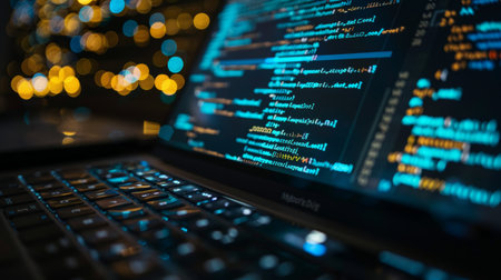 Programming source code on the laptop screen. Developing software for computer.の素材