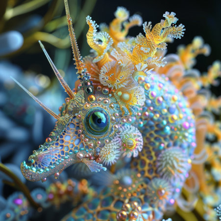 3D illustration of a colorful fish in the sea, close-upの素材