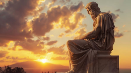Statue of St. Francis of Assisi at sunset in Athens, Greece.の素材