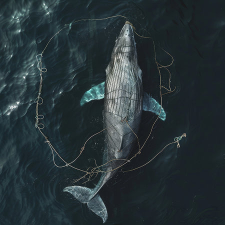 Aerial view of a blue whale in the ocean. 3d renderingの素材