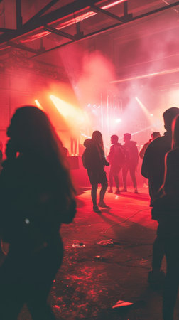 Silhouettes of people dancing in a night club. Nightlifeの素材