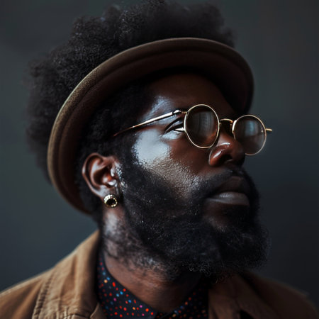 Portrait of a stylish afro american man in sunglasses.の素材