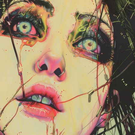 Close up portrait of a beautiful young woman with green eyes and pink lipsの素材