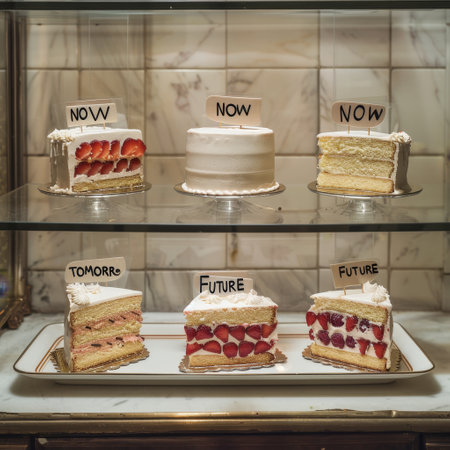 Desserts on display in a pastry shop in Paris, Franceの素材