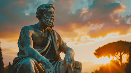 Statue of the famous Italian poet Giuseppe Garibaldi at sunset, Rome, Italyの素材