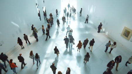 People in the hall of the modern art gallery. Blurred backgroundの素材