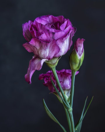 Beautiful purple iris flower on dark background. Close up.の素材