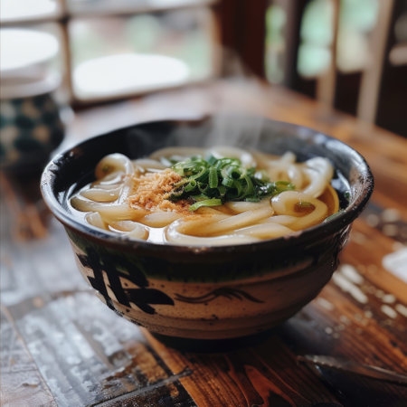 Rice noodle in bowl on wooden table, japanese foodの素材