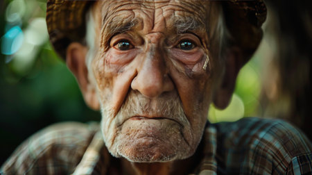 Portrait of an old man looking at the camera. Selective focus.の素材