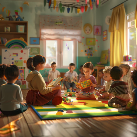 Cute little children playing with toys in kindergarten. Early education conceptの素材