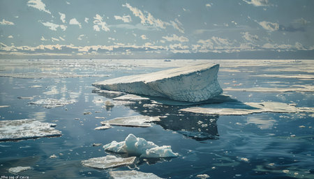 Icebergs floating in the water. Global warming and climate change concept.の素材