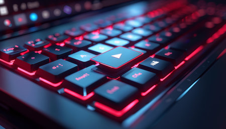 Close up of a laptop keyboard with red light. 3D renderingの素材