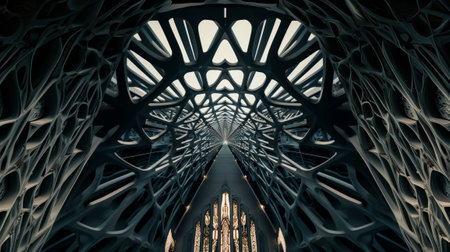 3D CG rendering of Futuristic corridor with glass and metal elementsの素材
