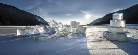 Ice hummocks on Lake Baikal, Siberia, Russiaの素材