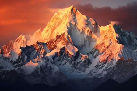 Snowy mountains at sunset, Annapurna Conservation Area, Nepalの素材