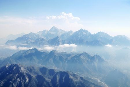 Aerial view of Himalaya mountain range and blue sky with cloudsの素材